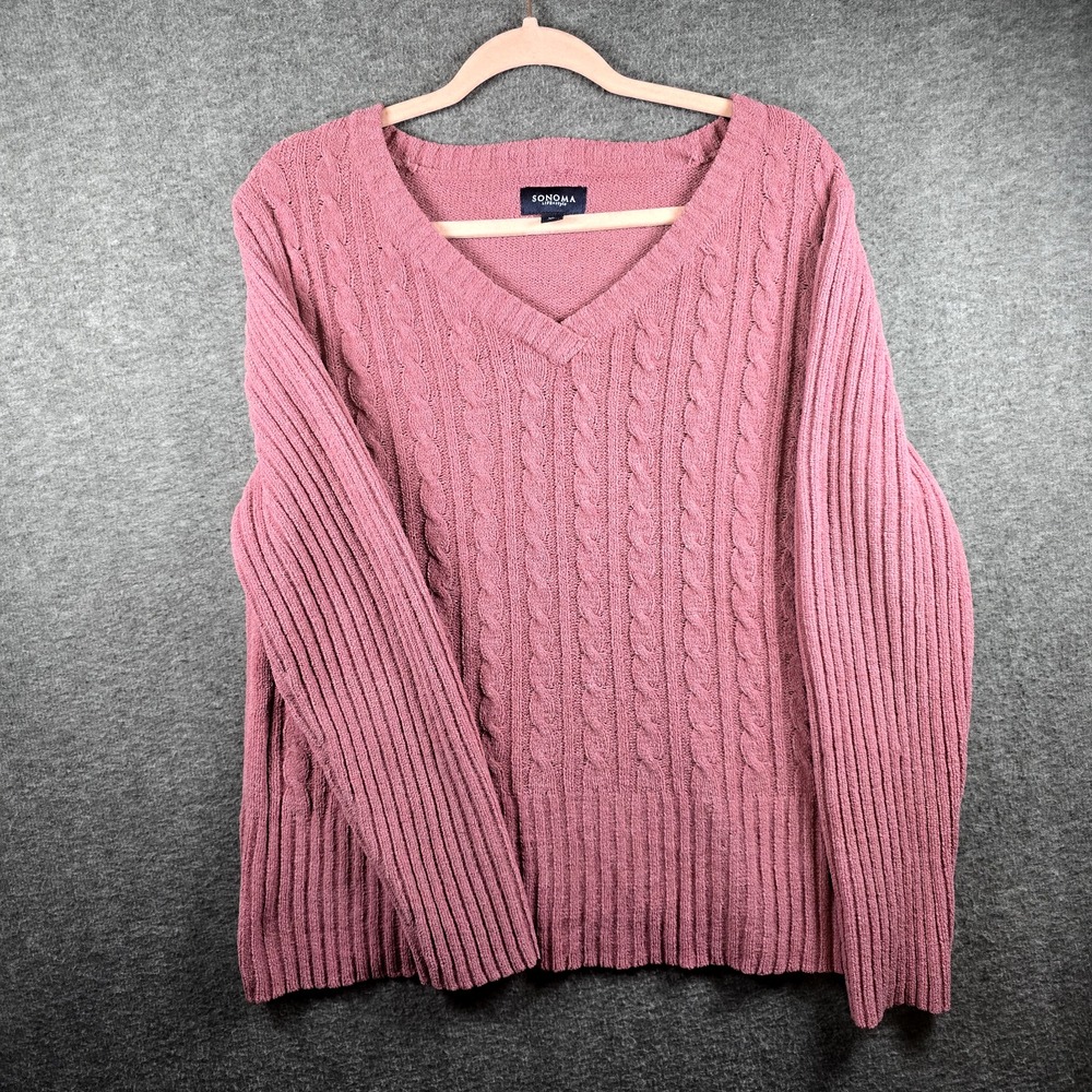 Sonoma Life+Style Women XL Pullover Sweater Cable Knit Dusty‎ Pink Crewneck Soft